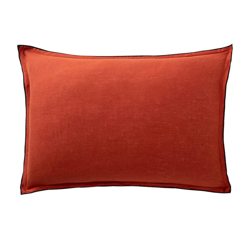 - Taie d'oreiller lin lavé rouge 50x70 cm