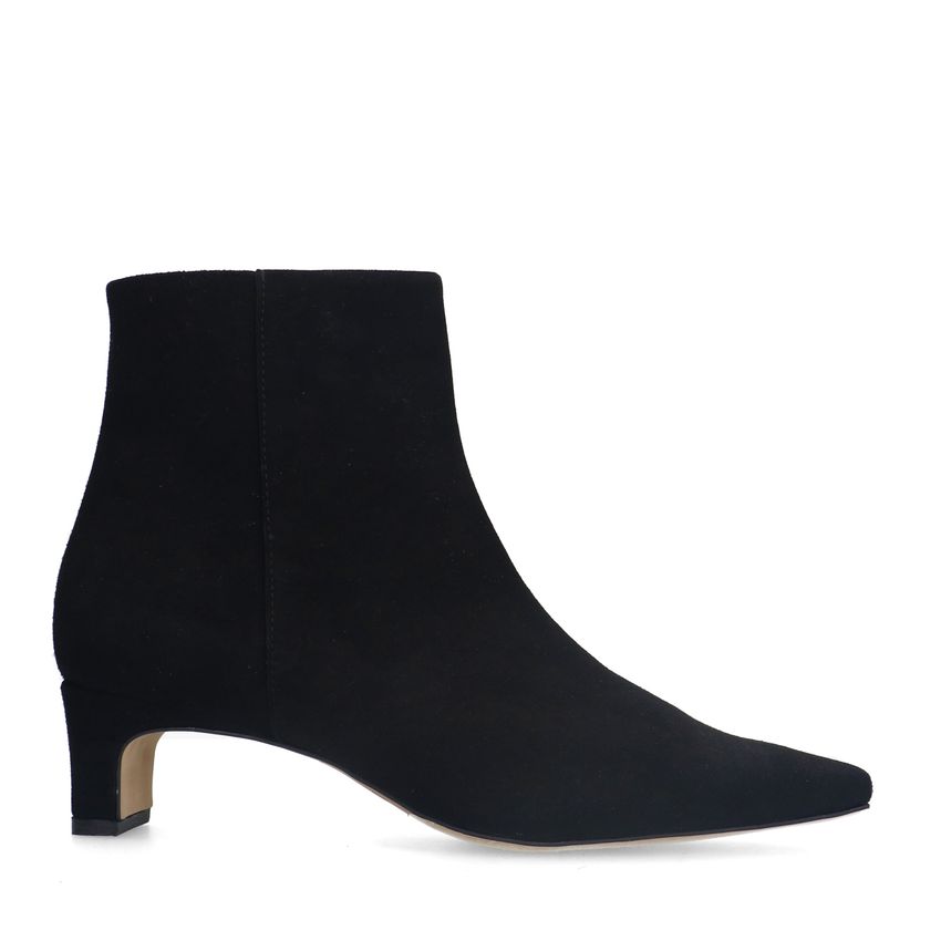 Manfield Zwarte suède enkellaarsjes met hak