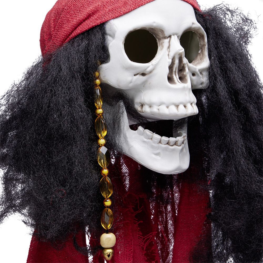 Suspension Halloween LED tête de mort pirate avec foulard rouge