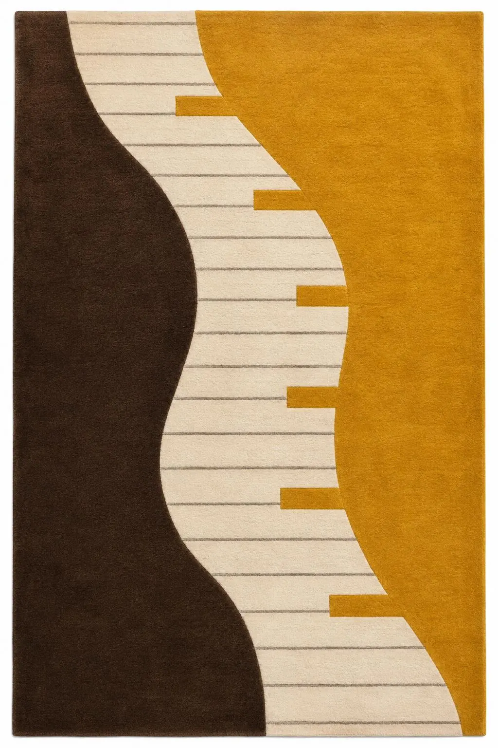 Modern Abstract Geometric Rug, Brown Mustard Yellow Cream Area Rug, Contemporary Handmade Carpet, Living Room Bedroom Decor