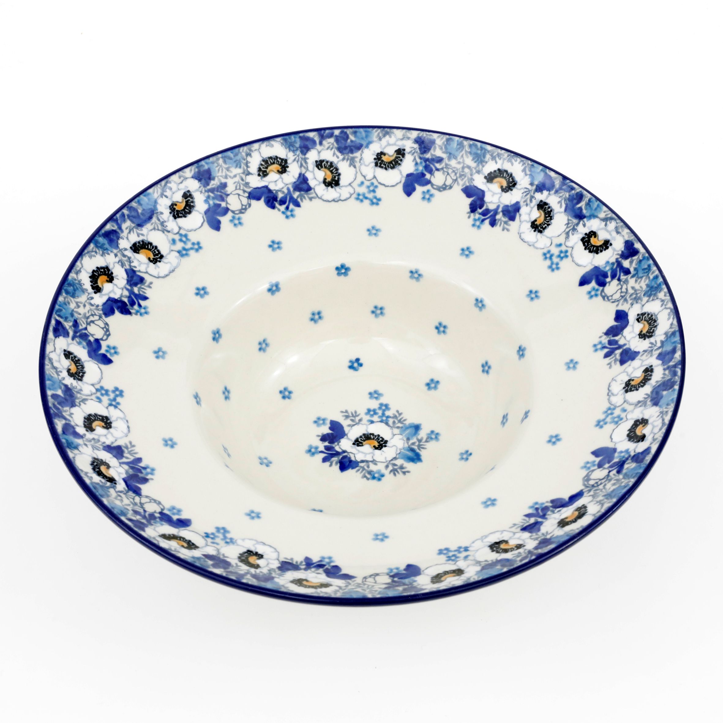 Talerz głęboki na spaghetti D86 25cm  2222X Biało-niebieskie anemony