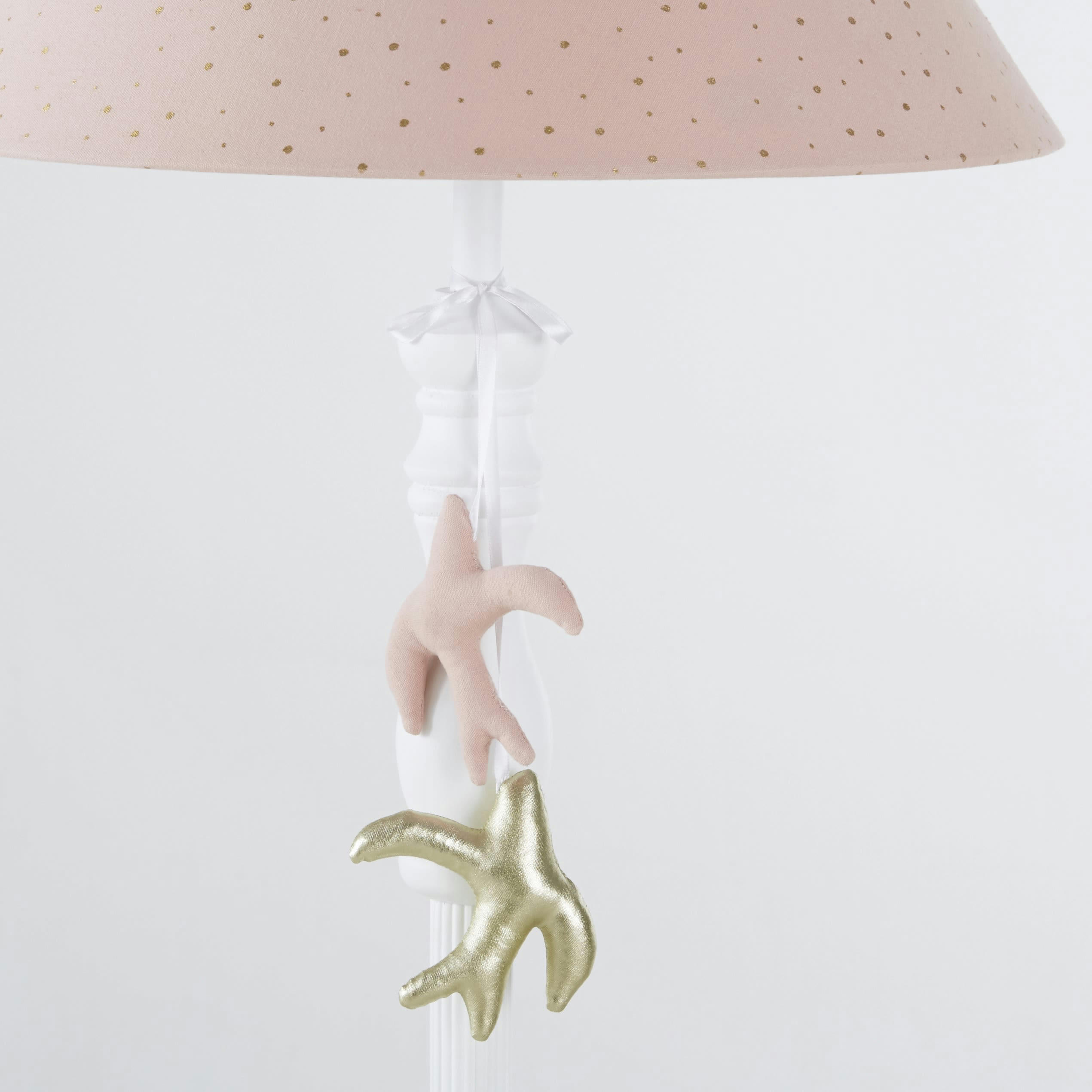 ALICE - Lampadaire blanc avec oiseaux et abat-jour rose H158