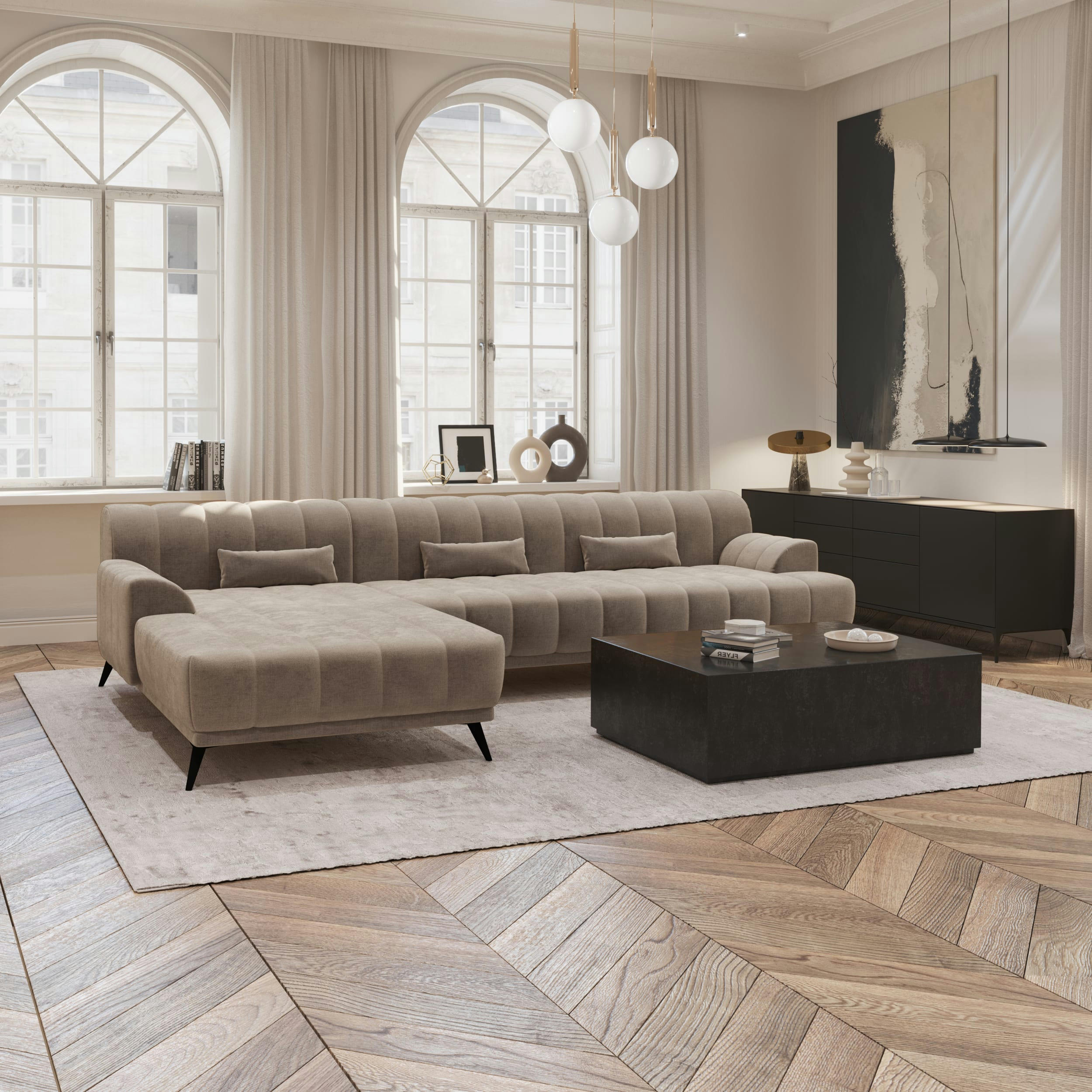 NOAH - Canapé d'angle gauche  tissu velours taupe