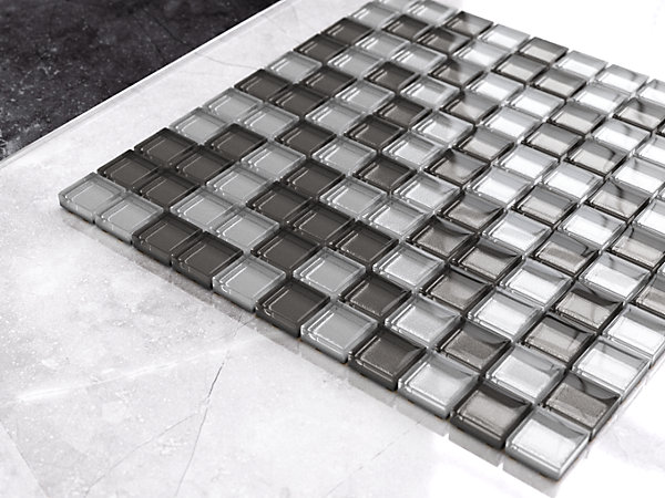 Mosaïque en verre sur filet pour salle de bain ou cuisine 30 cm x 30 cm - Grey graphite