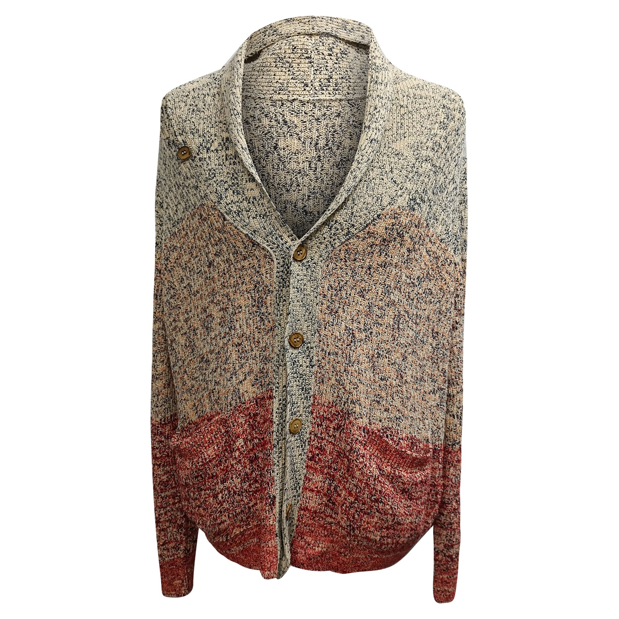 M Missoni Preloved Knitted Buttoned Shawl-Collared Cardigan in Multicolor Cotton