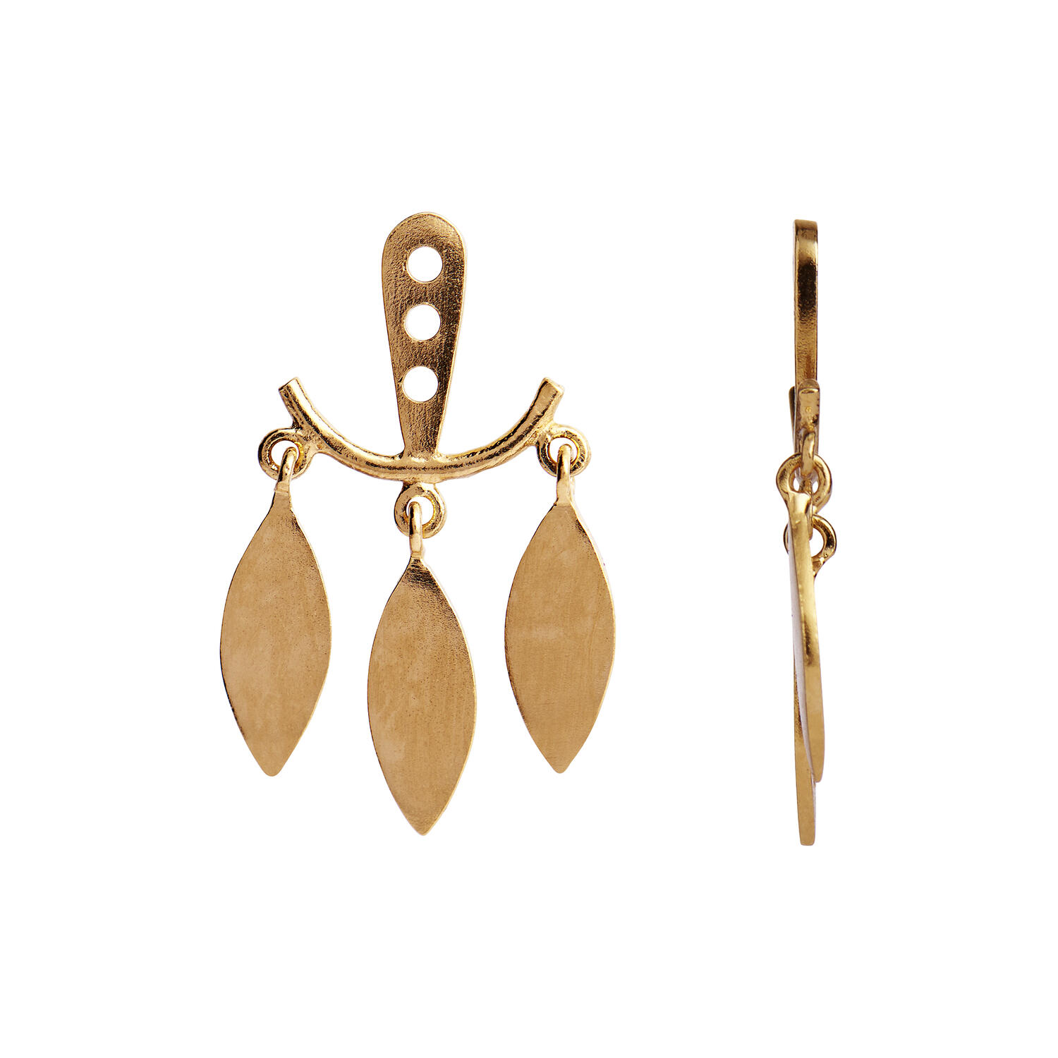 Dancing Three Leaves Behind Ear Earring Single, gold