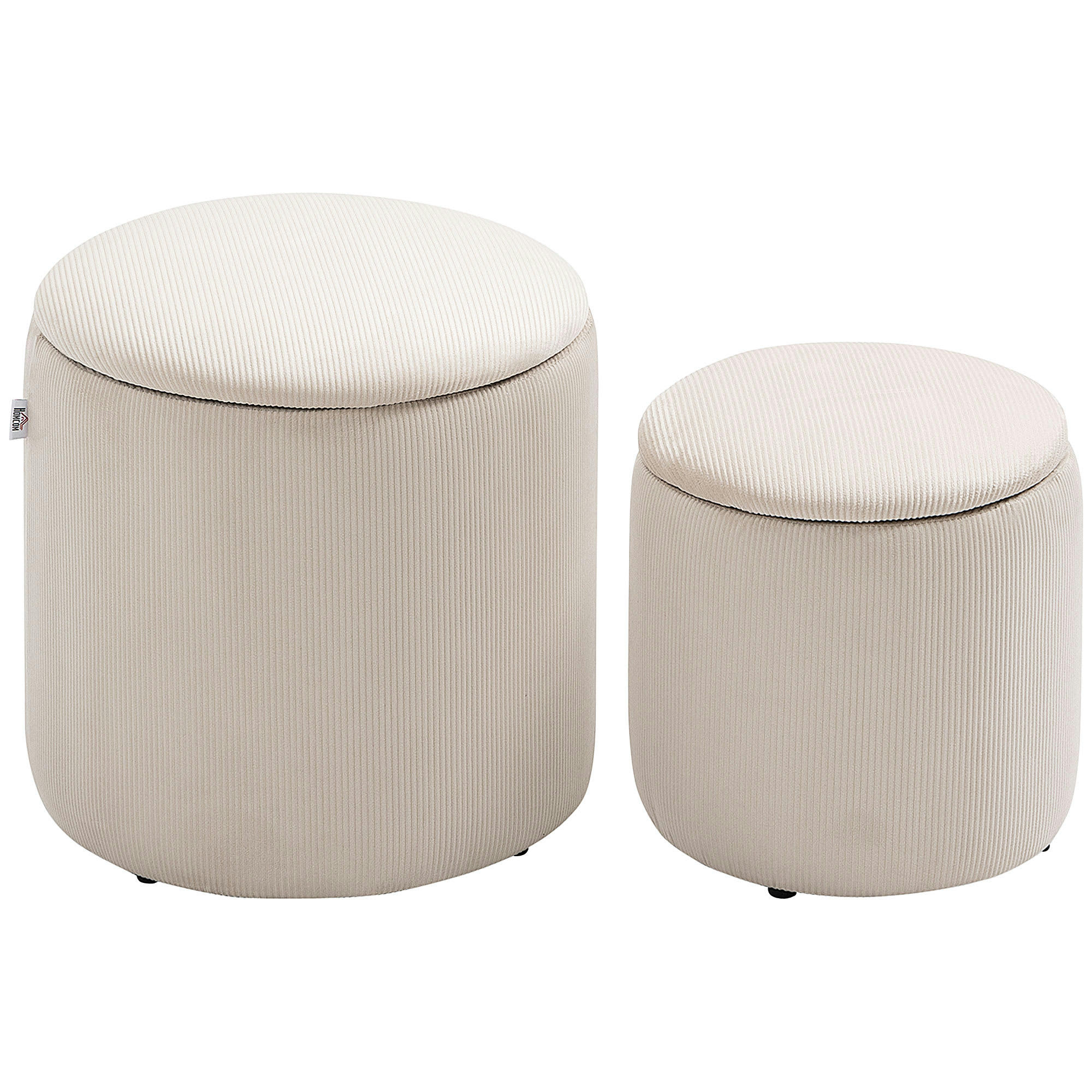 - Lot de 2 poufs coffres 2 en 1 velours cotelé tissu crème