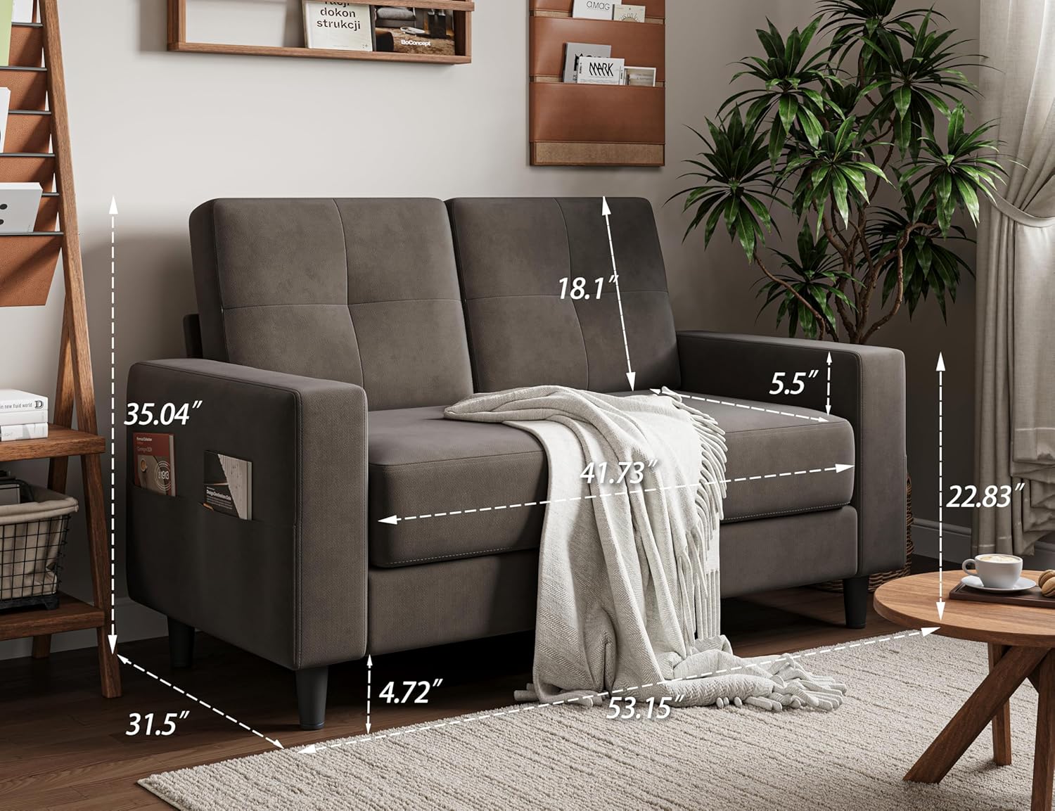 Txtin's Loveseat Sofa 53 Small Couches for Small Spaces 2 Seater Mini Couch for Bedroom Comfy Modern Love Seat for Apartment Office Living Room Brown