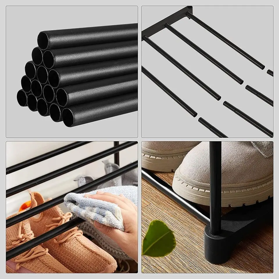 Parya Home schoenenrek met 3-lagen - metalen - zwart