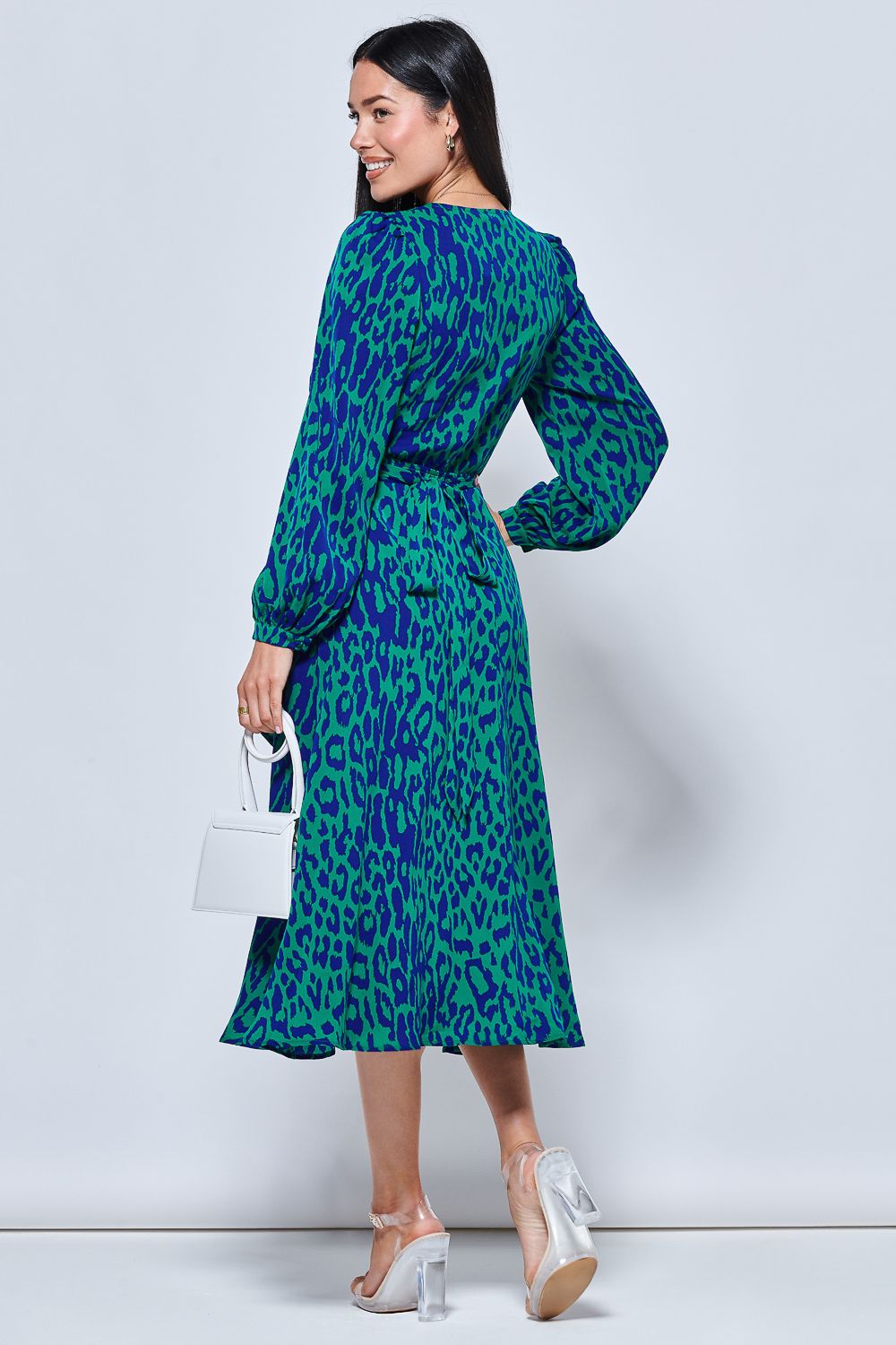 Jolie Moi Crepe Wrap Long Sleeve Midi Dress