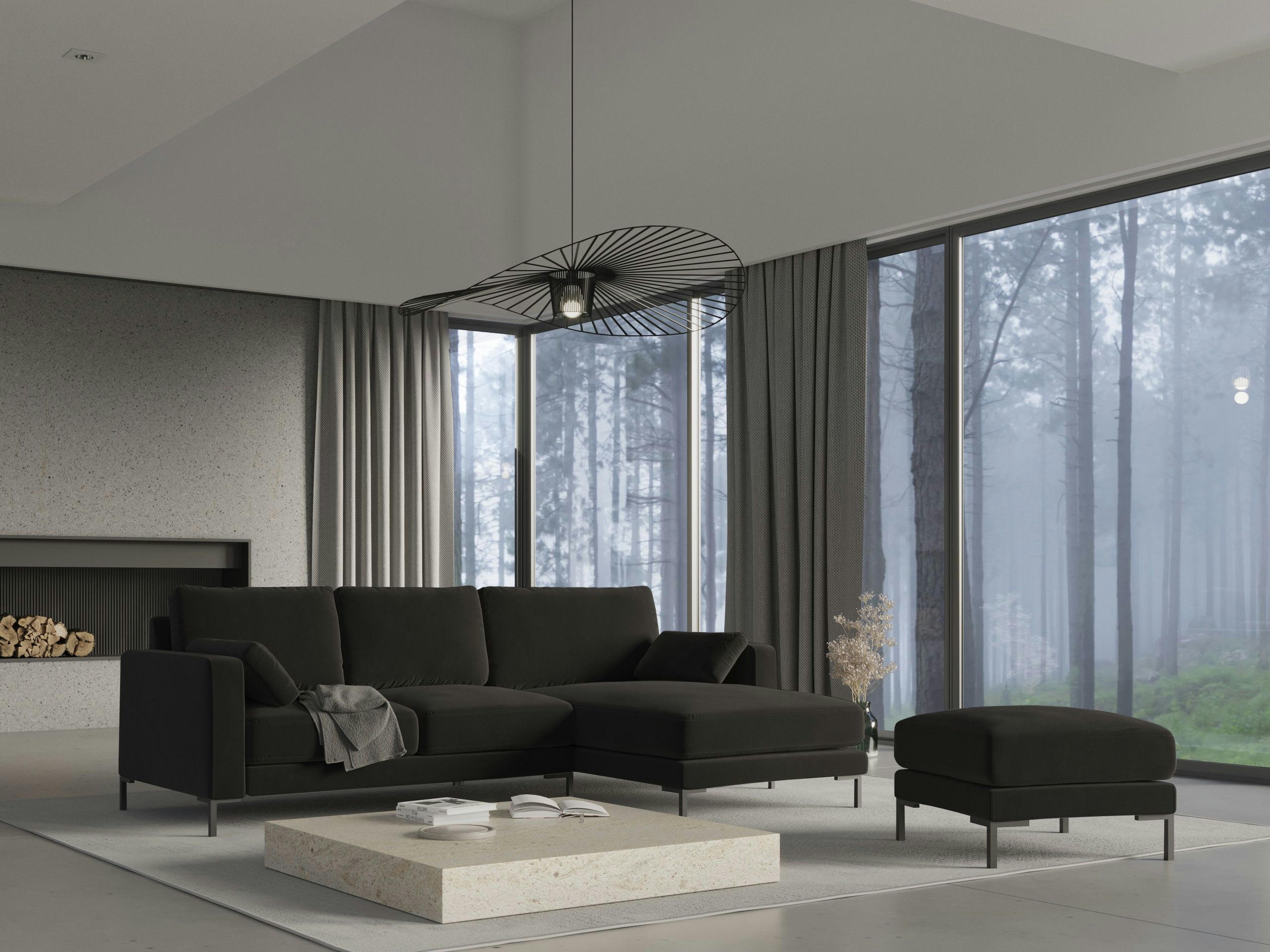 JADE - Canapé d'angle 4 places en velours noir