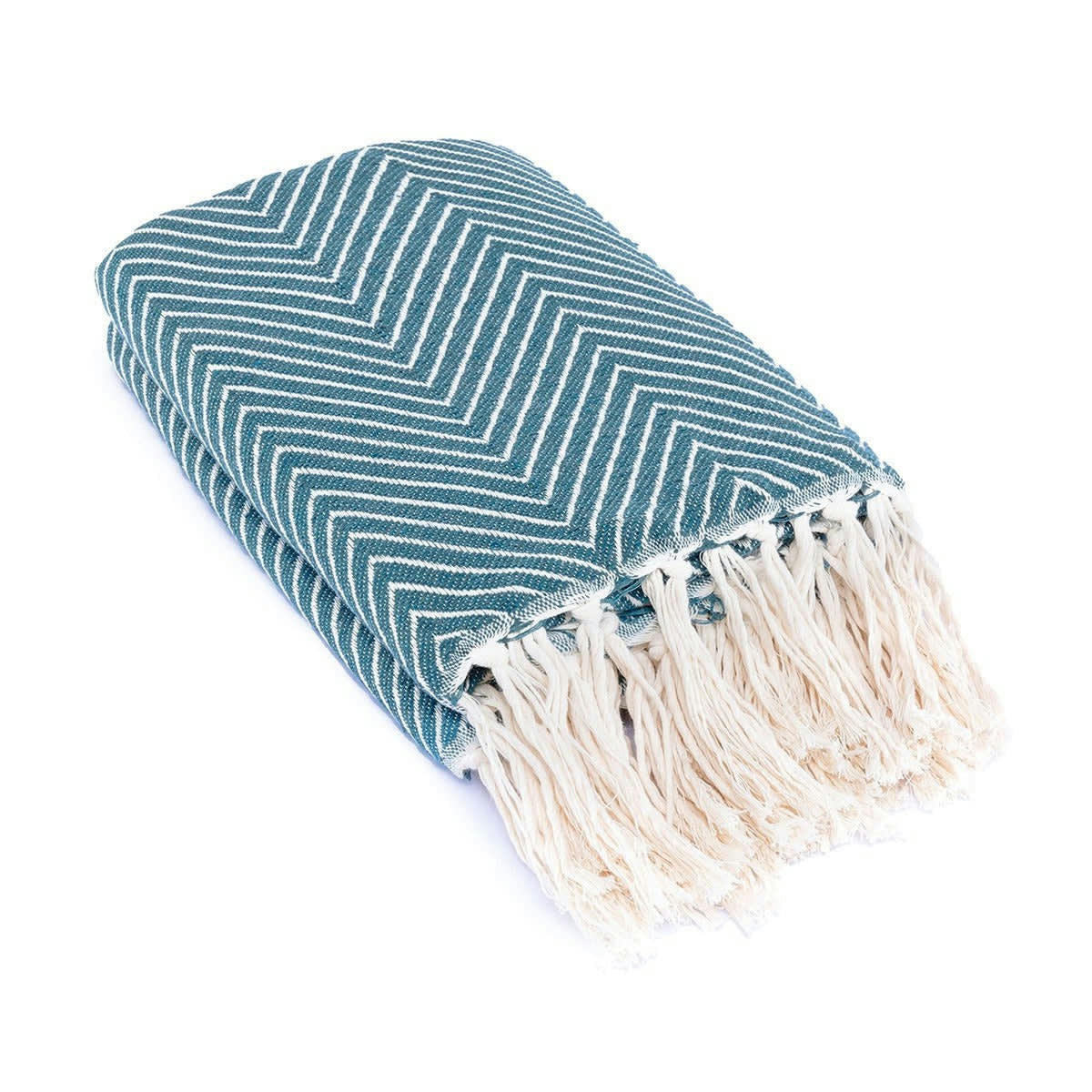 AMSTERDAM - Plaid coton  130x170 bleu pétrole