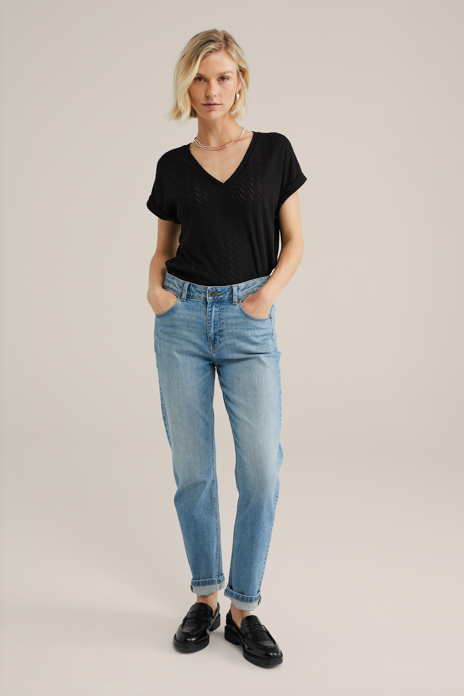 Dames T-shirt met opengewerkte structuur