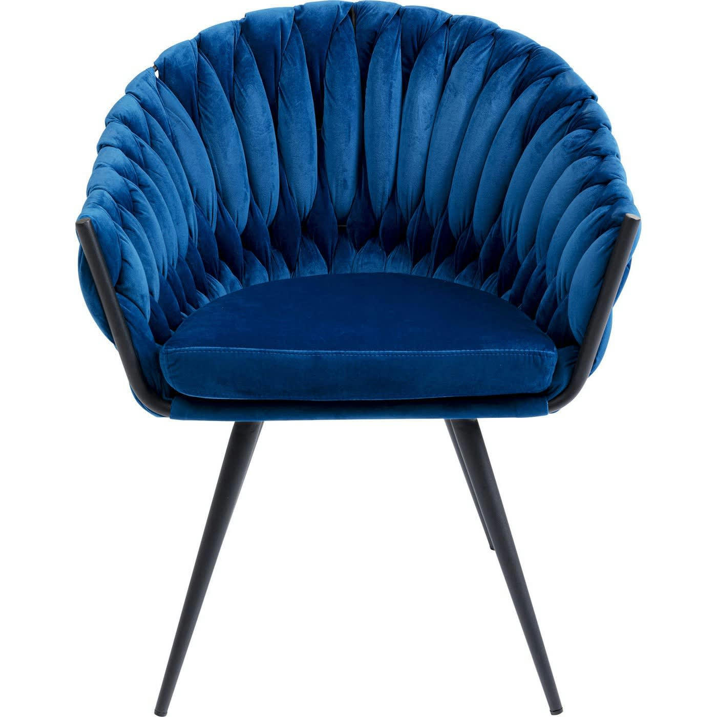 KNOT - Chaise avec accoudoirs en velours bleu et acier noir