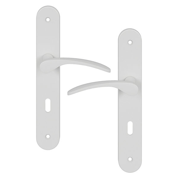 Ensemble poignée sur plaque rond serrure GoodHome Beare mat blanc L.110.5mm x l.40mm entraxe 195mm