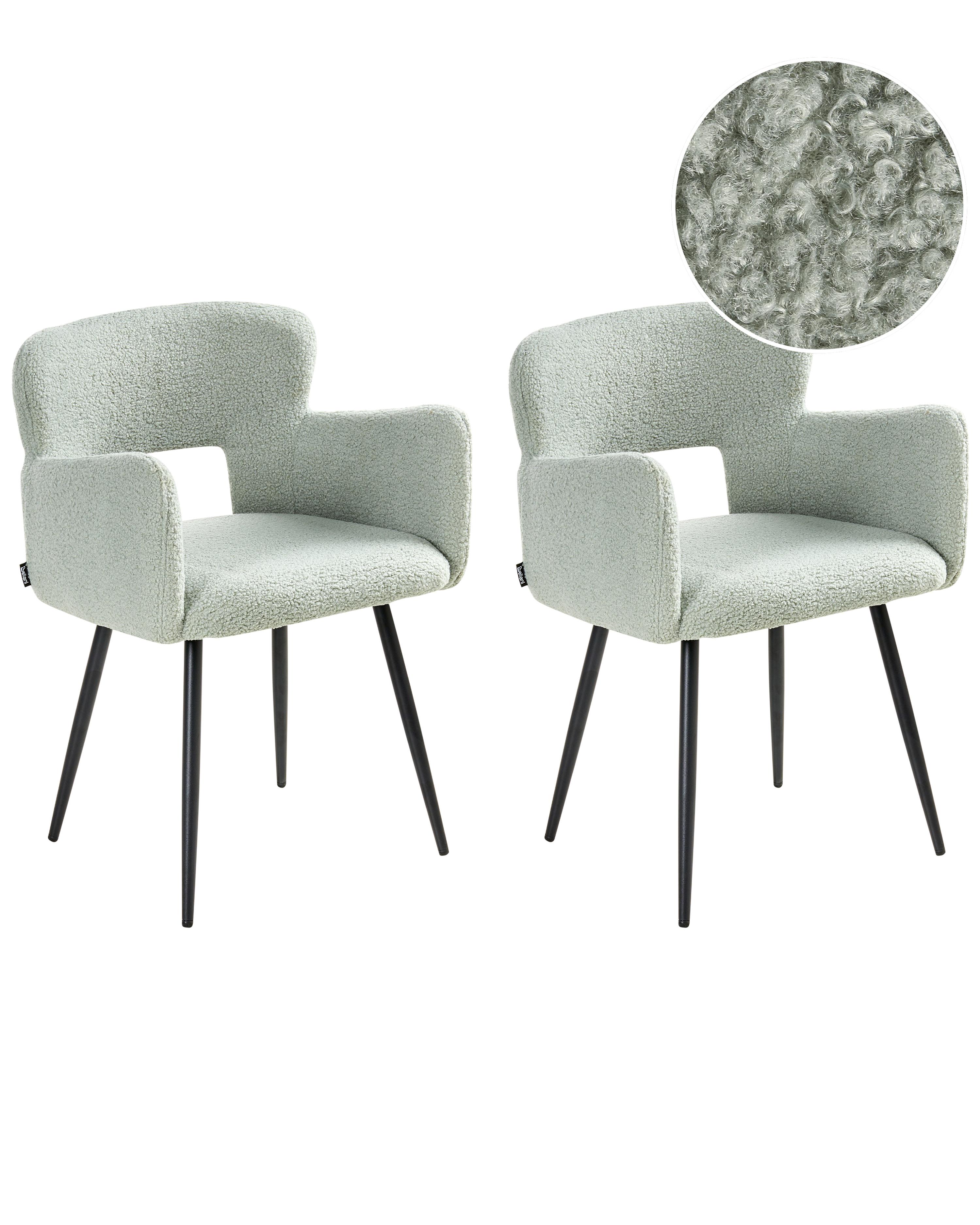 Set of 2 Dining Chairs SANILAC Boucle Light Green