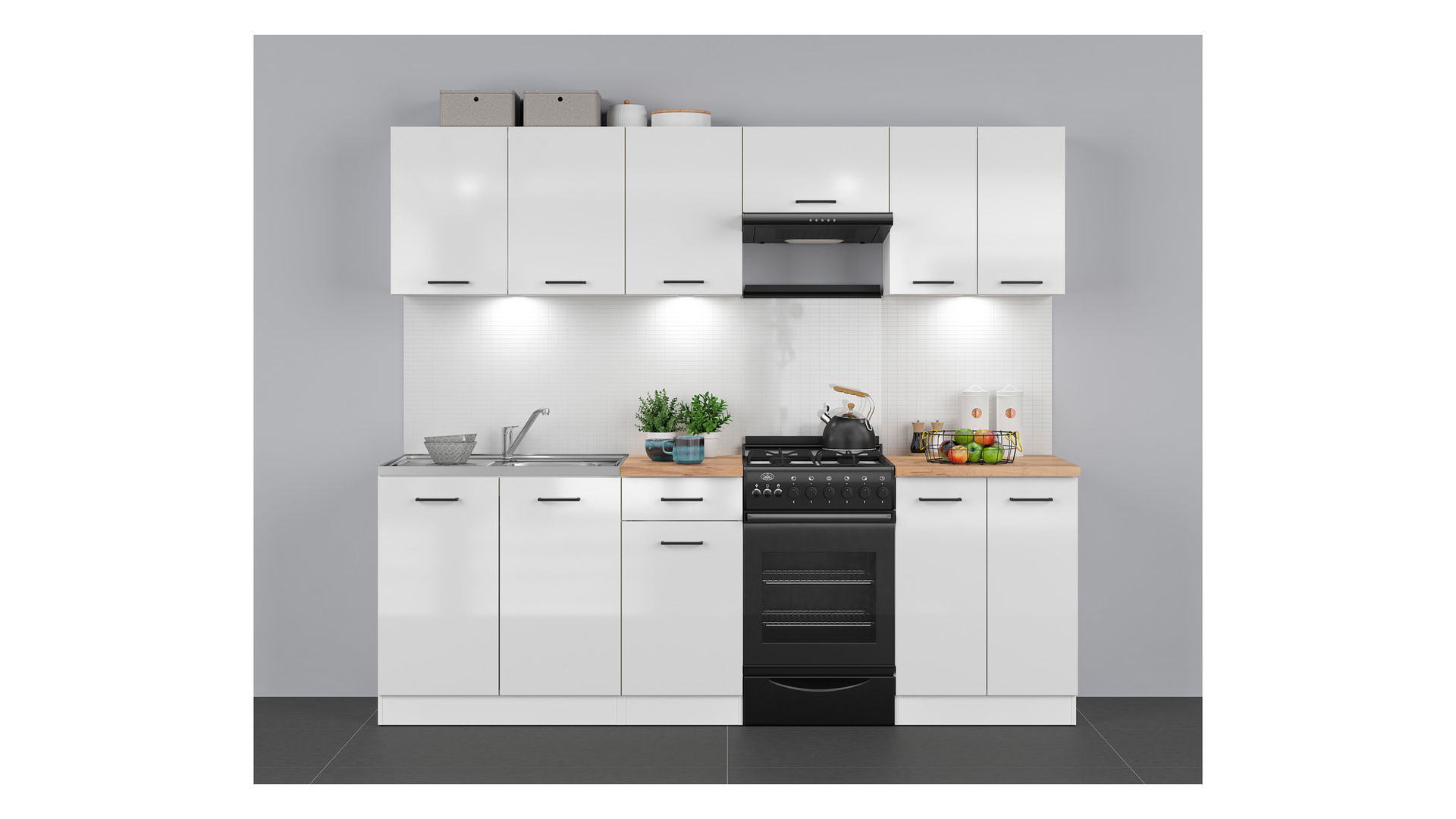 Komplet kuchennyJunona Line 230 cm kredowy połysk bez blatu