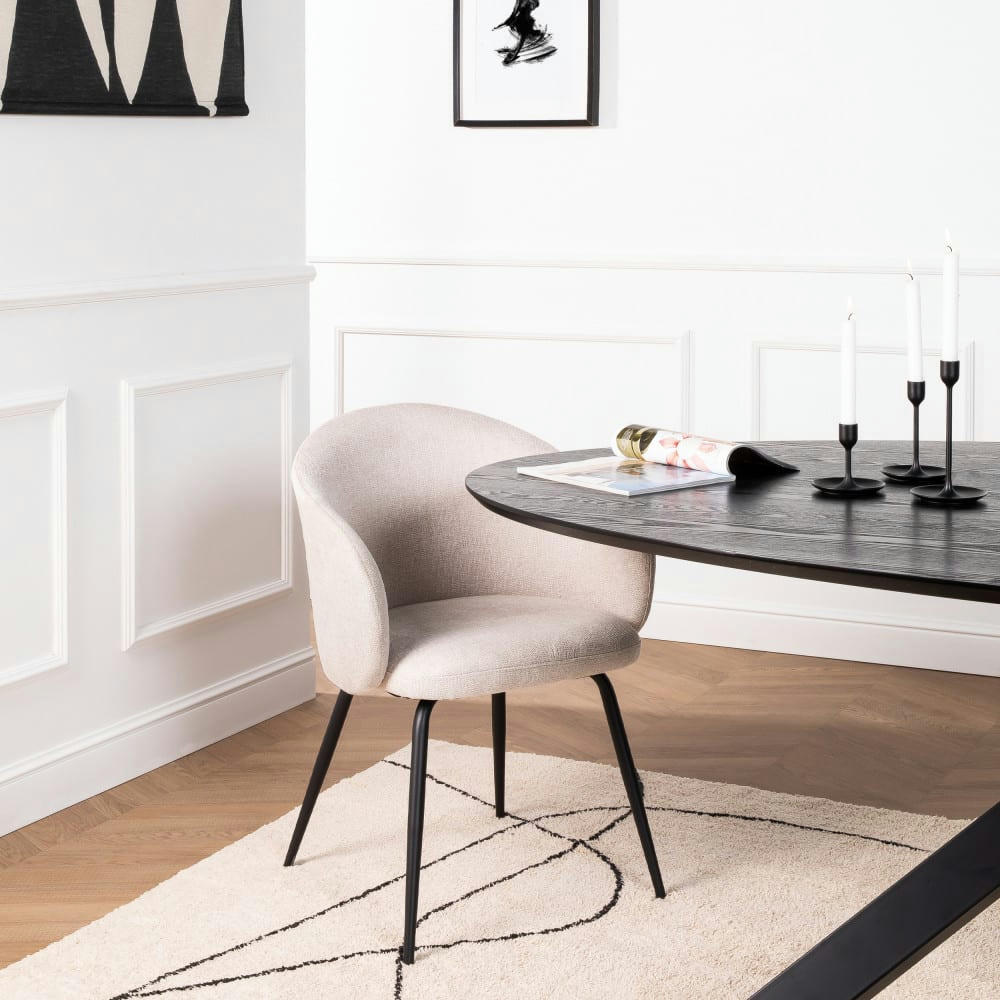 CALABRA - Lot de 2 fauteuils de table en tissu et métal beige