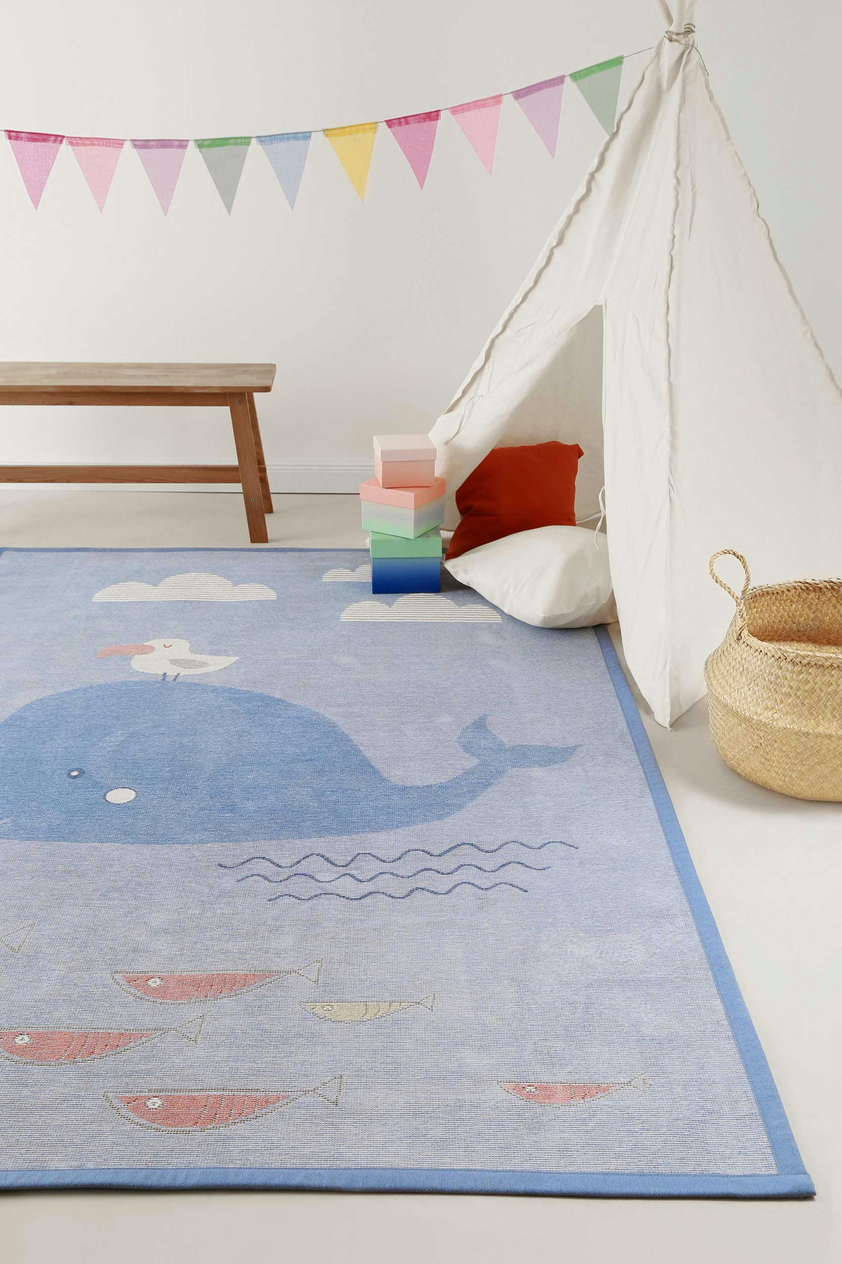 WHALE BUDDY - Tapis plat réversible thème baleine  100x160