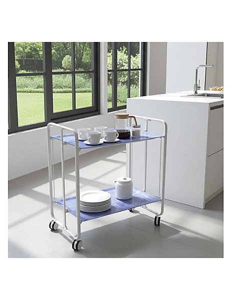Desserte pliante BAUHAUS avec roulettes, Structure blanche, 2 niveaux, 4 positions