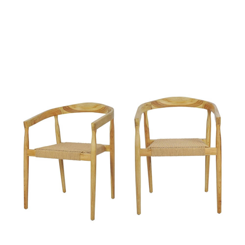 BURI - Lot de 2 fauteuils de table en teck et corde tressé bois clair