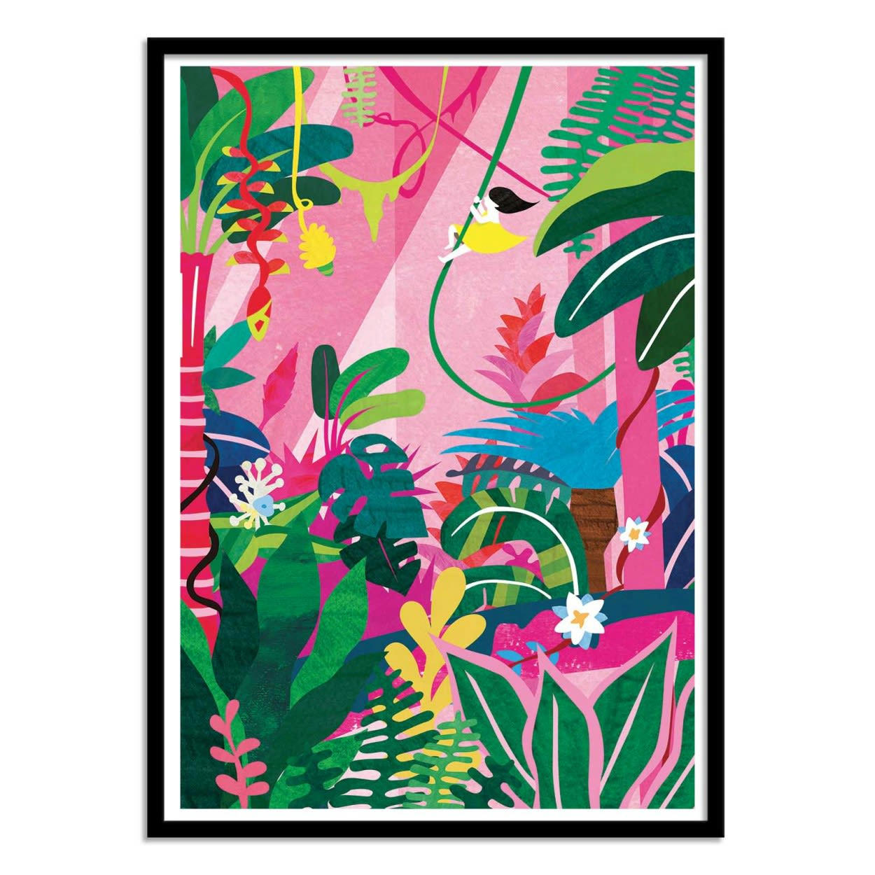 SHIHOTANA - JUNGLE - Affiche d'art avec Cadre bois noir - 50 x 70 cm