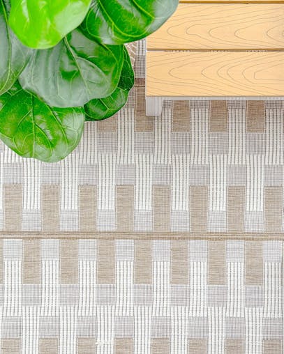 Krystal Brown and Ivory Geometric Flatweave Indoor Outdoor Rug