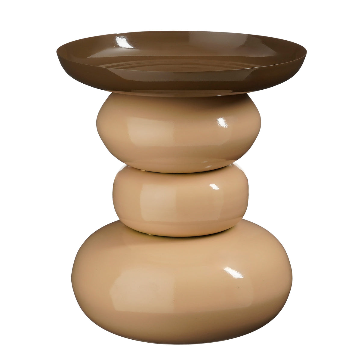Mica Decorations Zita Bijzettafel - Bijzettafeltje Rond - Woonkamer Decoratie - 42 x 37 cm - IJzer, MDF, Fluweel - Bruin Creme