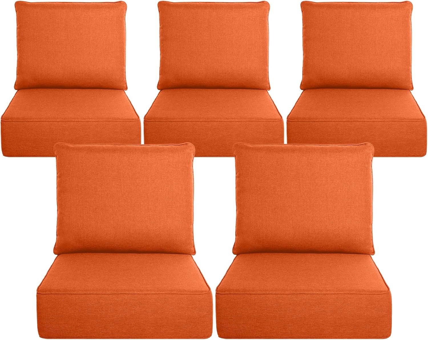 Belord Luxury 6 Thick Outdoor Cushion 5 Set - 24 x24 Inch 28D Sponge Filling Fade-Resistant Chair Cushion  Spill Proof Removable Patio Furniture Replacement Cushion for Sofa Bench Swing - Orange