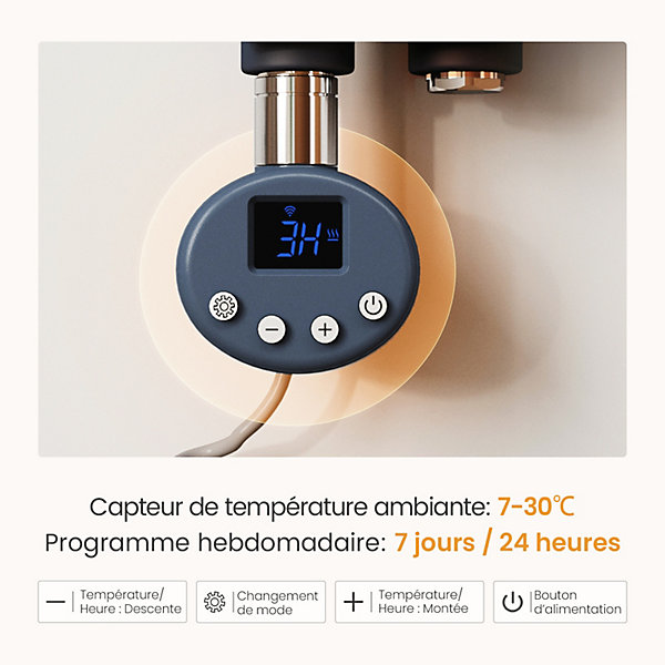 EMKE Radiateur Sèche-Serviettes électrique 762x600 mm, Gris Anthracite 400W, WiFi, Modes Intelligents, IPX4
