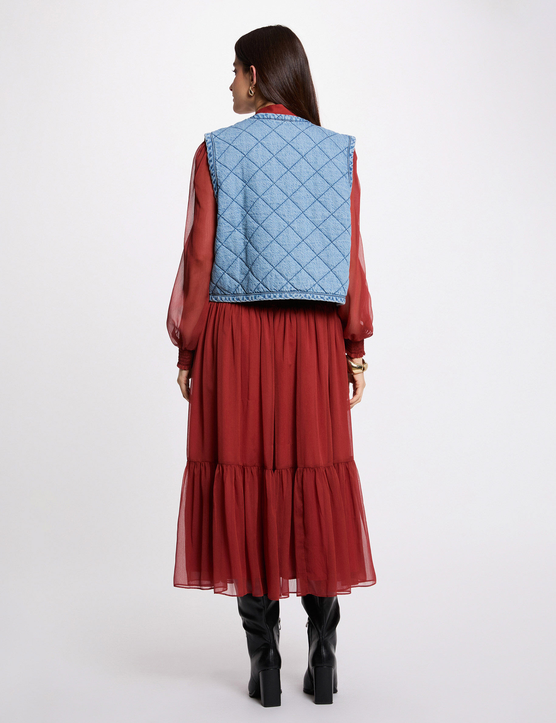 Sleeveless Quilted Jacket Denim Stone Women