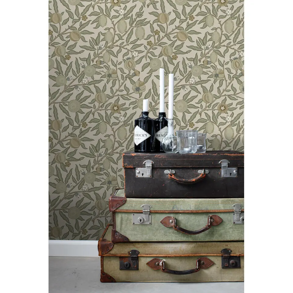 ESTAhome behang exotisch fruit en bladeren olijfgroen - 50 x 900 cm