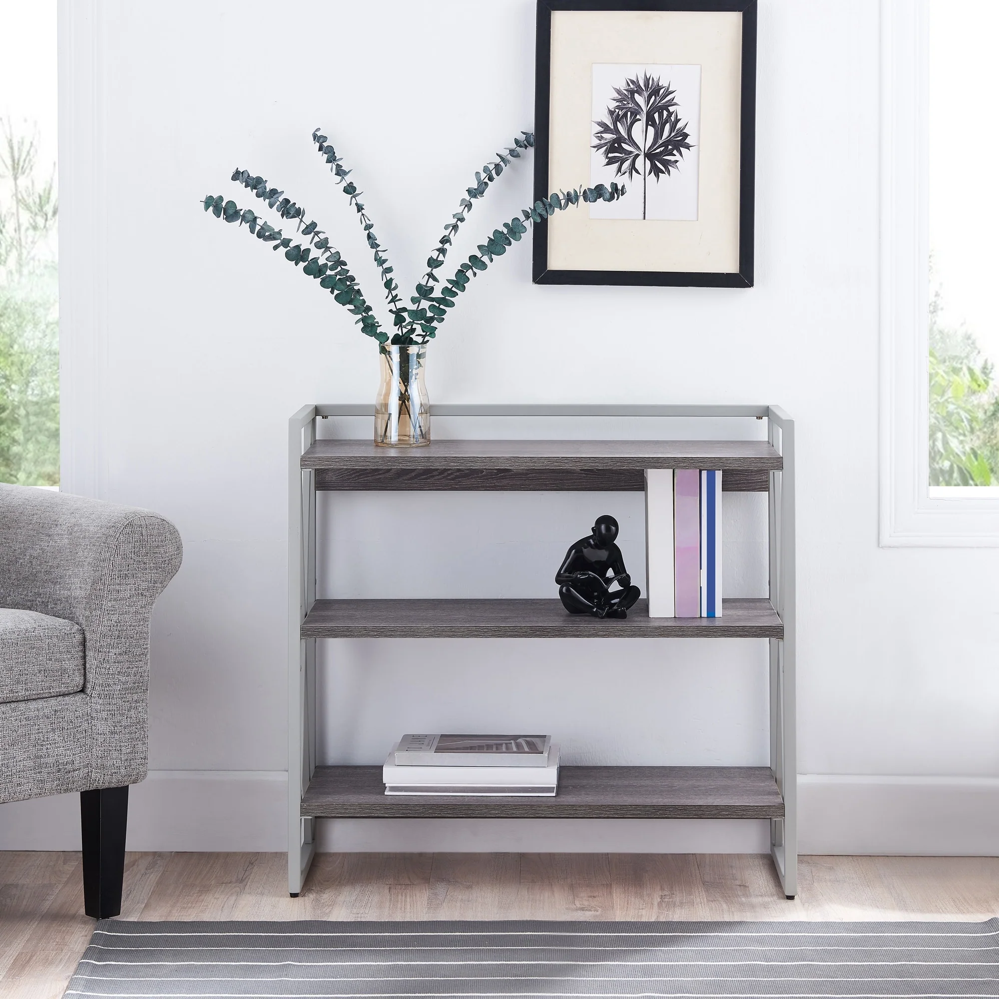 Leick Home 70009-WWNK Mixed Metal and Wood X Design Bookshelf