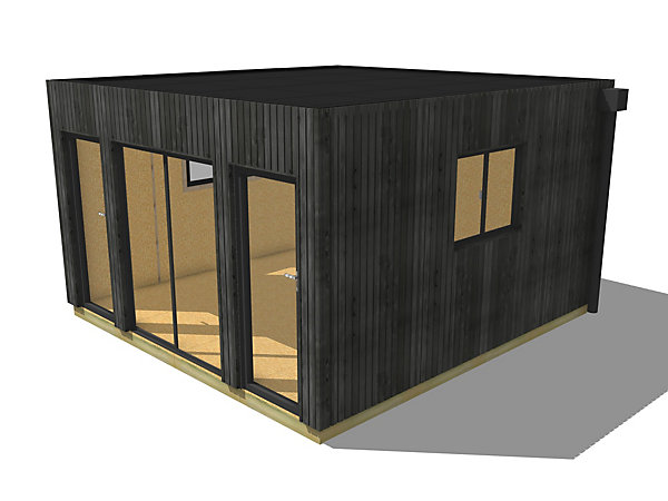 Dépendance de jardin à louer en bois 4,4 x 4,6 x 2,7 m avec plancher isolé / menuiseries alu k-line