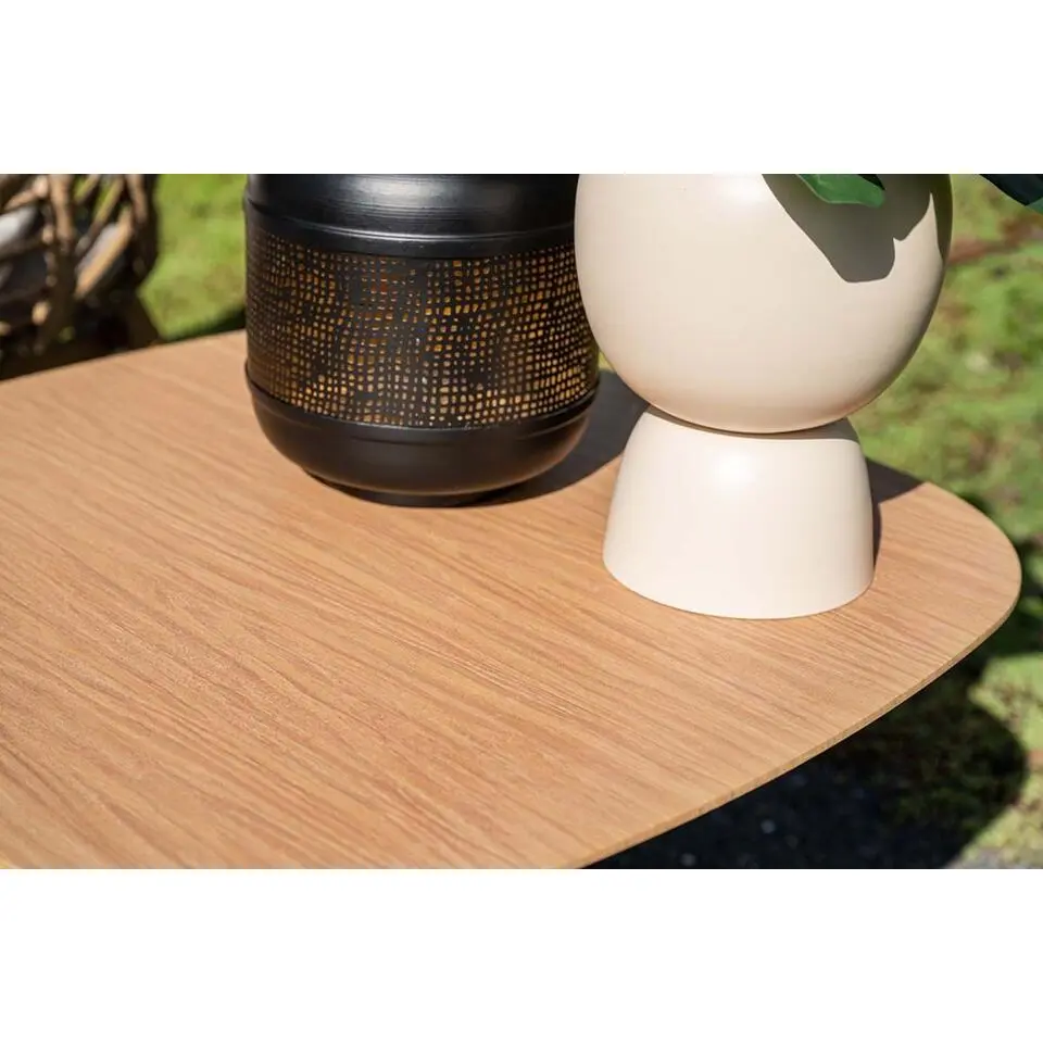 Leon bijzettafel - aluminium - carbon black - light teak look-70x70 cm