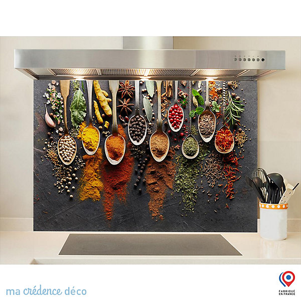 Crédence cuisine fond de hotte Epices et cuillères 5 - Verre trempé - L 60 cm x H 45 cm