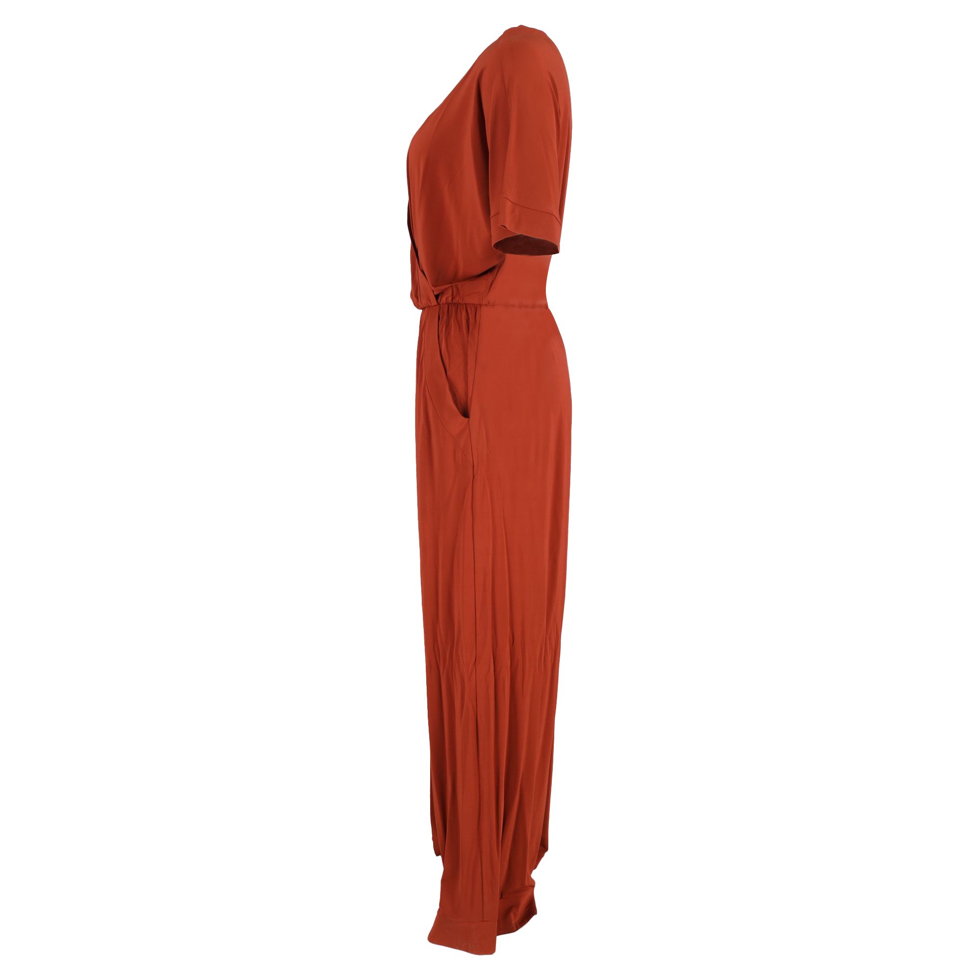 Max Mara Preloved Eolo V-Neck Belted Jumpsuit in Orange Viscose