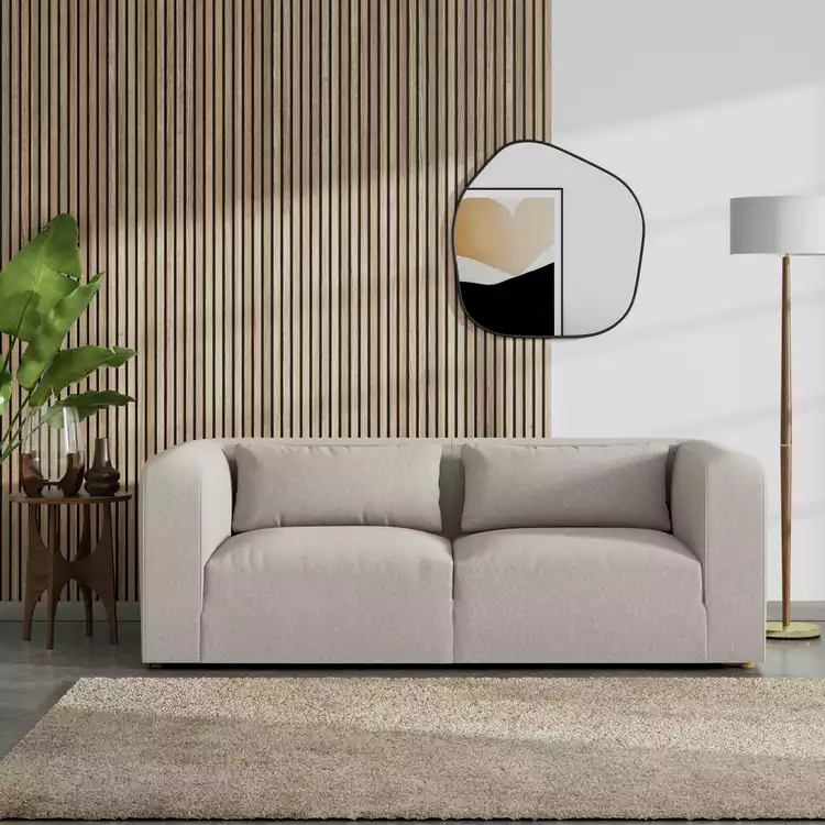 Habitat Lars Fabric 3 Seater Sofa - Stone - Ash Leg