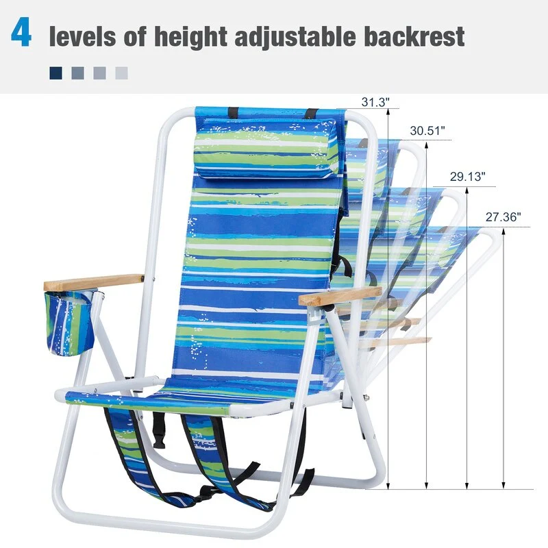23 x 21.7 x 31.5 in. Folding Beach Chair with Headrest Cup - 23 x 21.7 x 31.5 in.