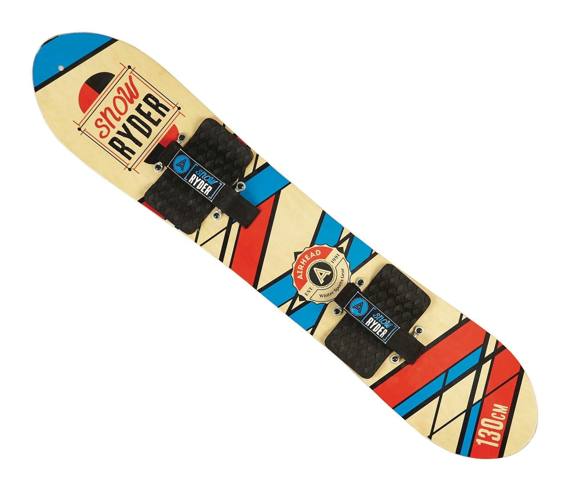 Airhead Snow Ryder Kids' Hardwood Snowboard With Adjustable Velcro Bindings For Beginners, 130cm