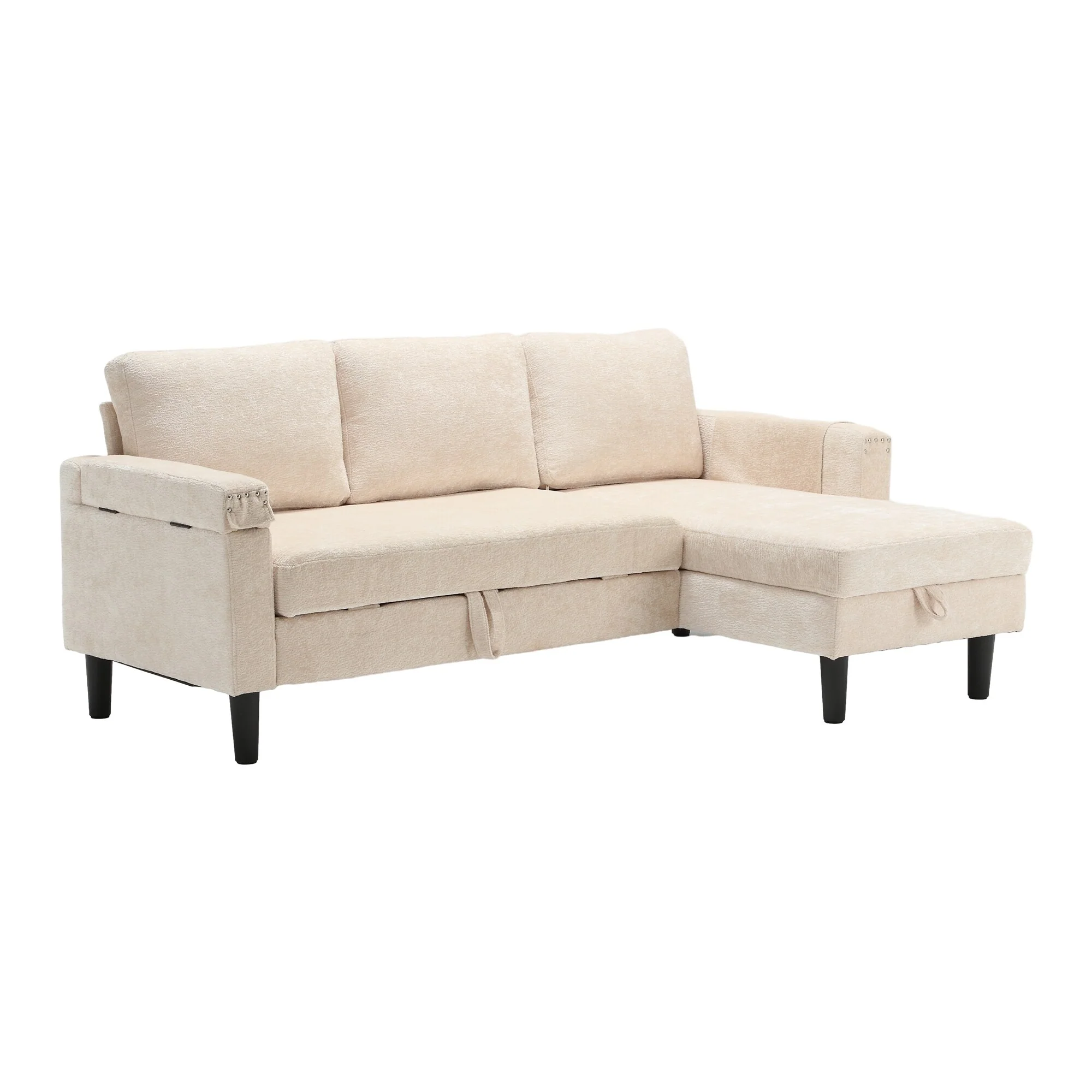 Modern L Shaped Sleeper Sectional Sofa with Pull Out Bed and Storage Chaise for Living Room or Guest Room