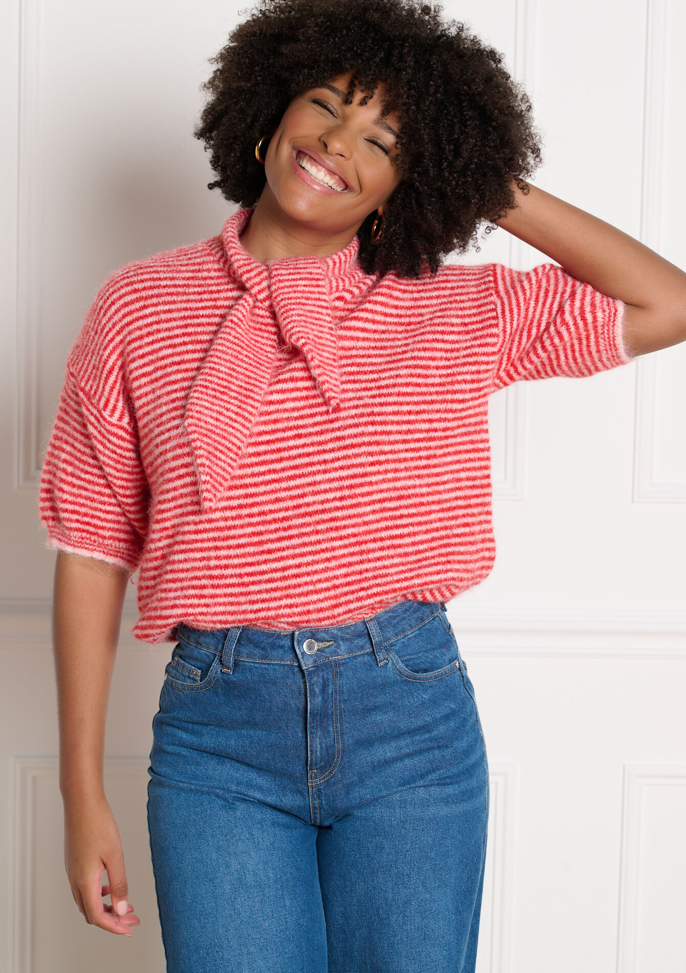 Gestreepte trui met korte mouwen