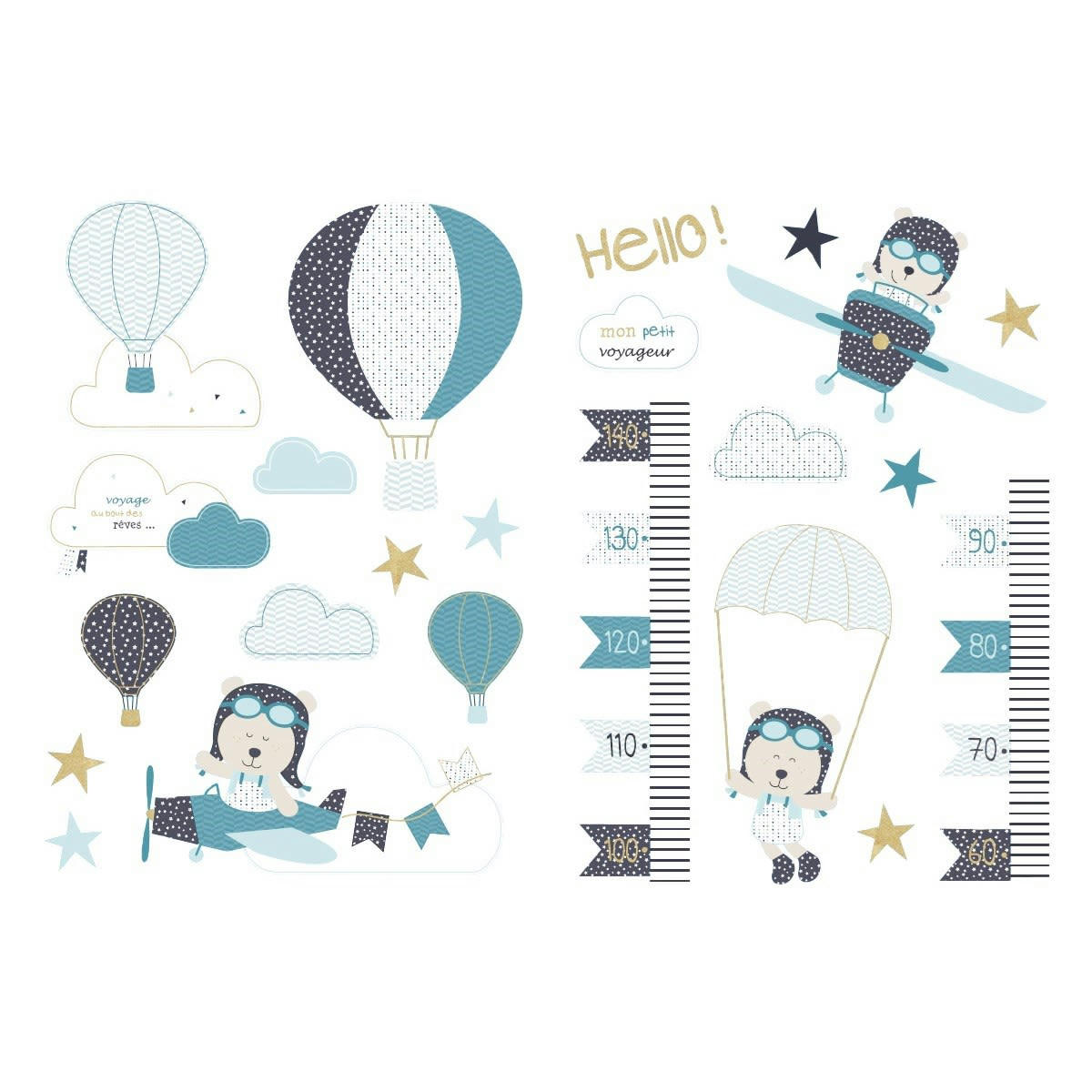 LAZARE - Stickers Muraux 50x70cm en Adhésif Bleu