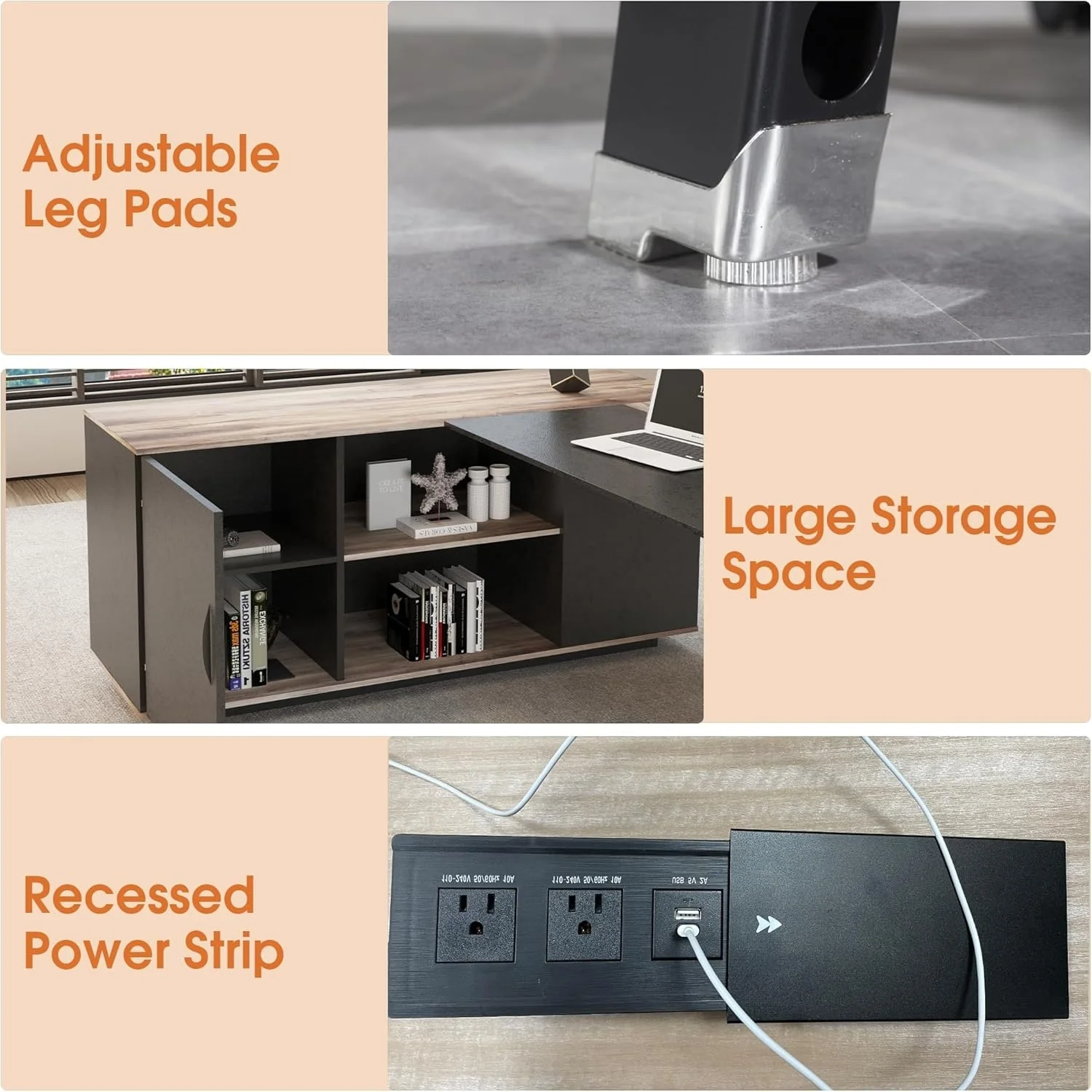 63 Modern Executive Desk with 47 lateral File Cabinet, L-Shaped Desk with Storage Shelves and Doors