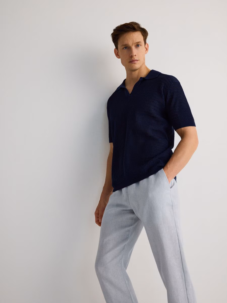 Openwork Linen Rich Polo Shirt