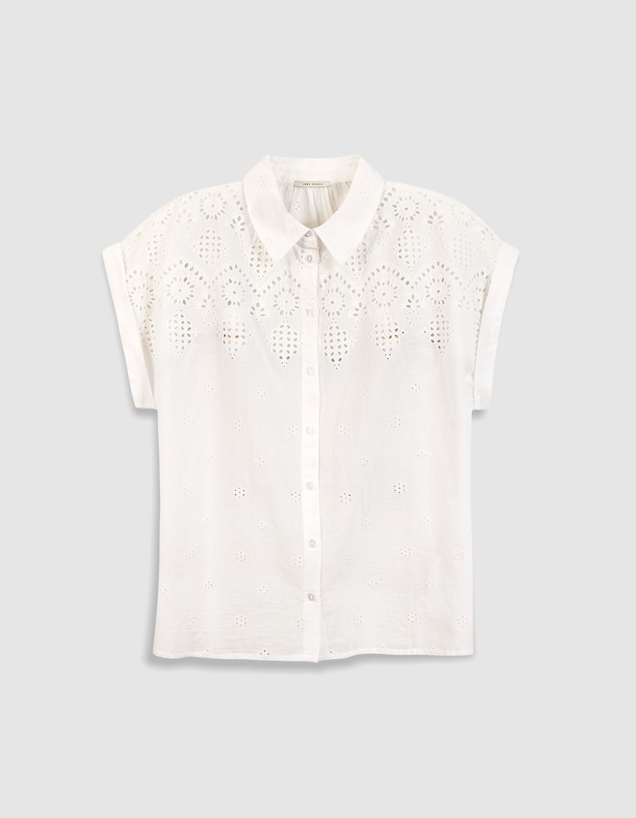 Chemise manches courtes blanche broderie anglaise Femme