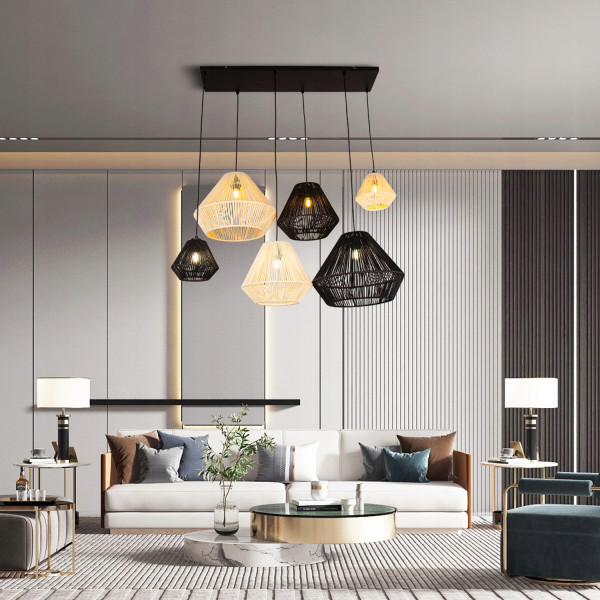 Lampa Sufitowa Wisząca Bambus BOHO Rattan Drewno Loft