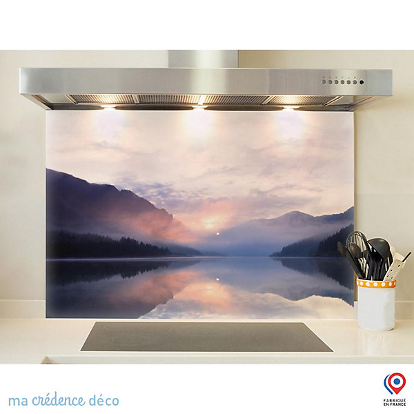 Crédence cuisine fond de hotte Lac de montagne - Verre trempé - L 90 cm x H 60 cm - MaCrédenceDéco