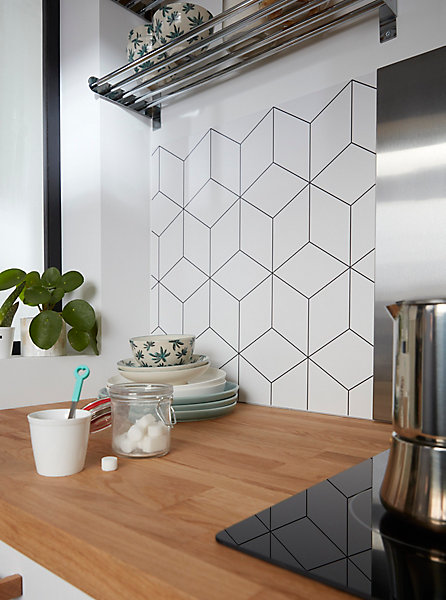 Crédence de cuisine réversible GoodHome décor géométrique blanc l. 180 cm x H. 60 cm x Ep. 3 mm