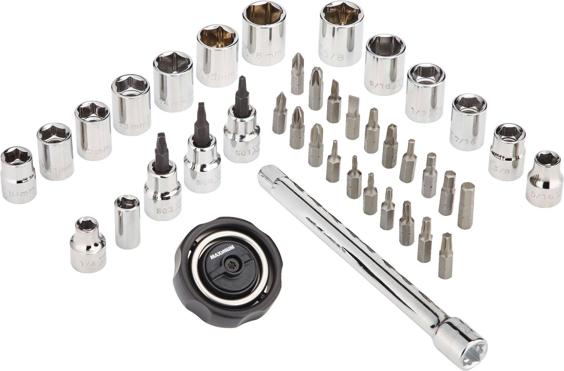 MAXIMUM Palm Ratchet & Socket Set, 40-pc, SAE/Metric, CRV, Nickel-Chrome Plating